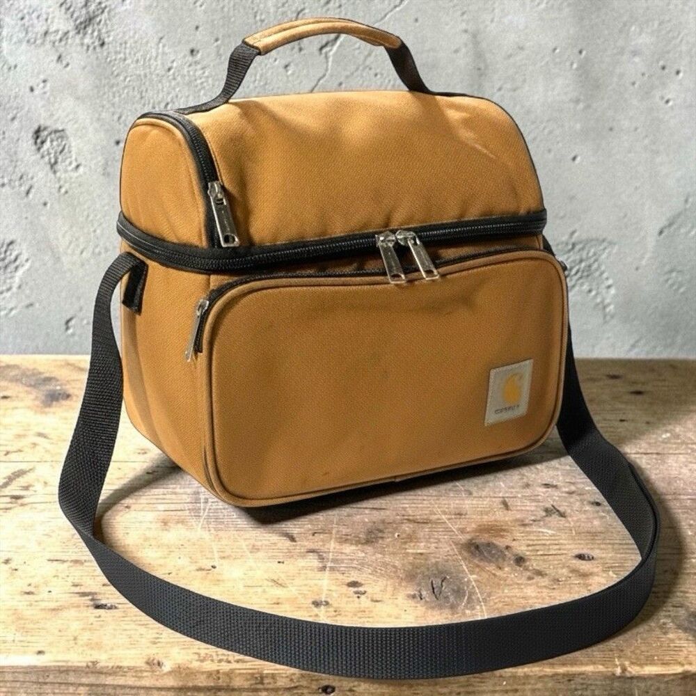Carhartt Deluxe Dual Compartment Insulated Lunch Cooler Bag Brown Strap + Handle